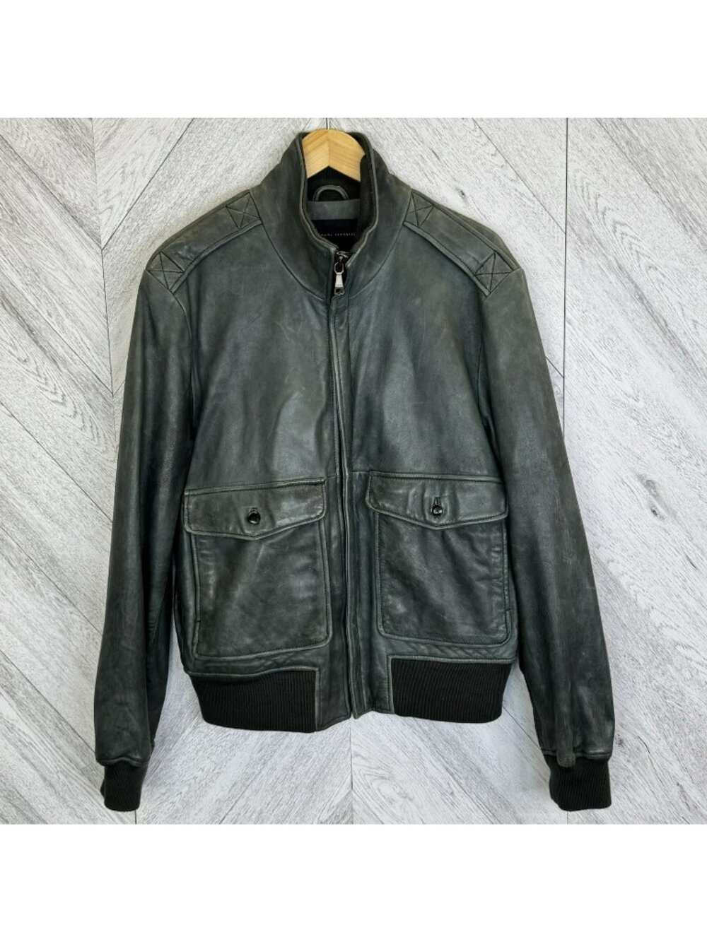 Vintage Banana Republic Leather Bomber Jacket Mens Large Green Flight Aviator